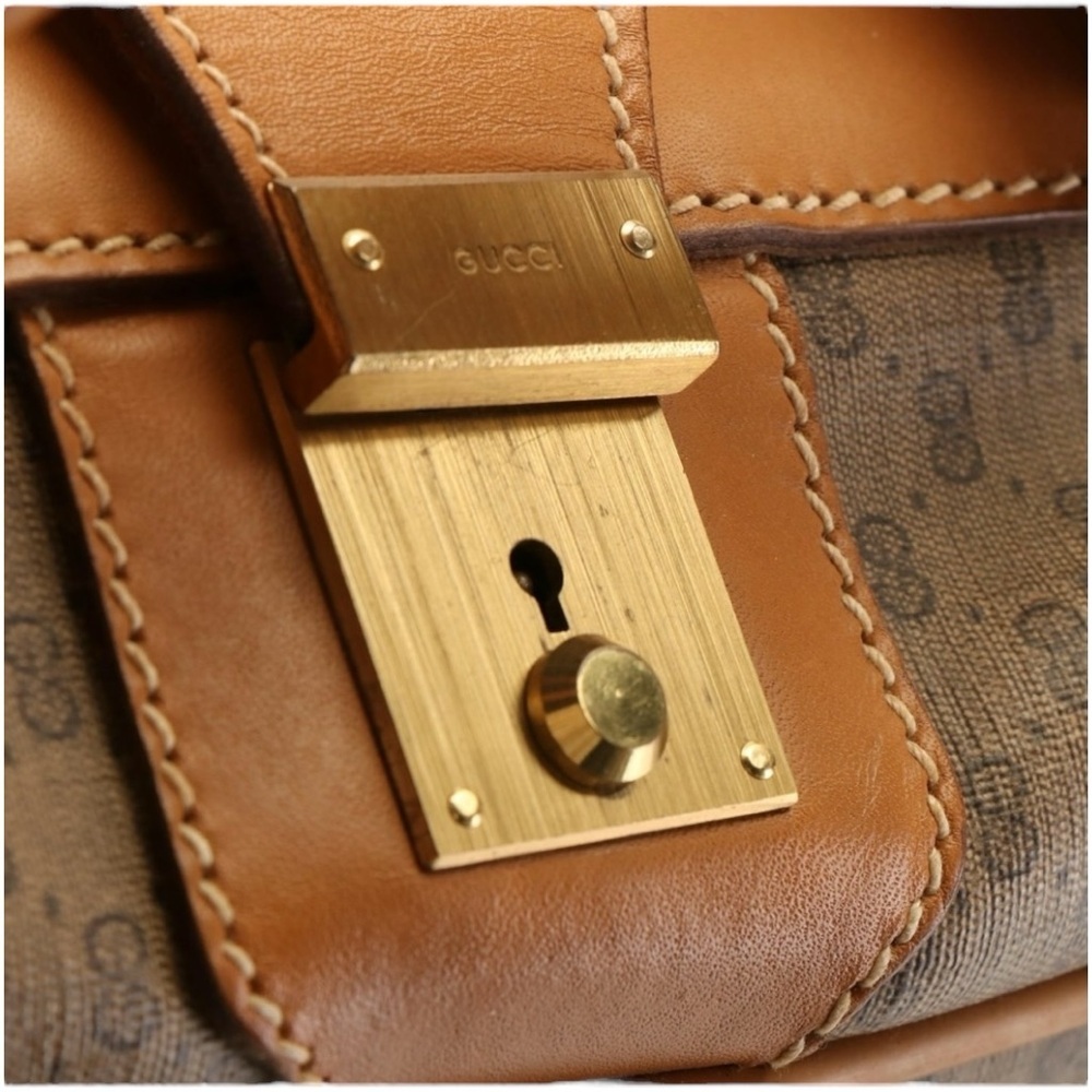 Gucci Micro GG Coated Canvas and Leather Travel Bag Luggage Tag lock key vintage - Picture 4 of 16